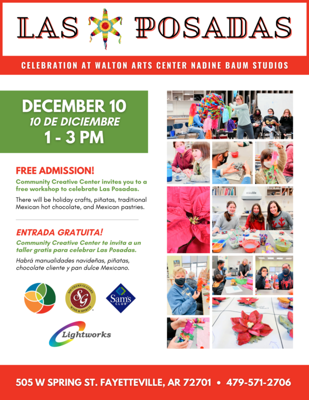Community Creative Center invites you to a free workshop to celebrate Las Posadas. There will be holiday crafts, piñatas, traditional Mexican hot chocolate, and Mexican pastries.