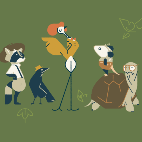 Character lineup from puzzle ballad Raincaster (in development).