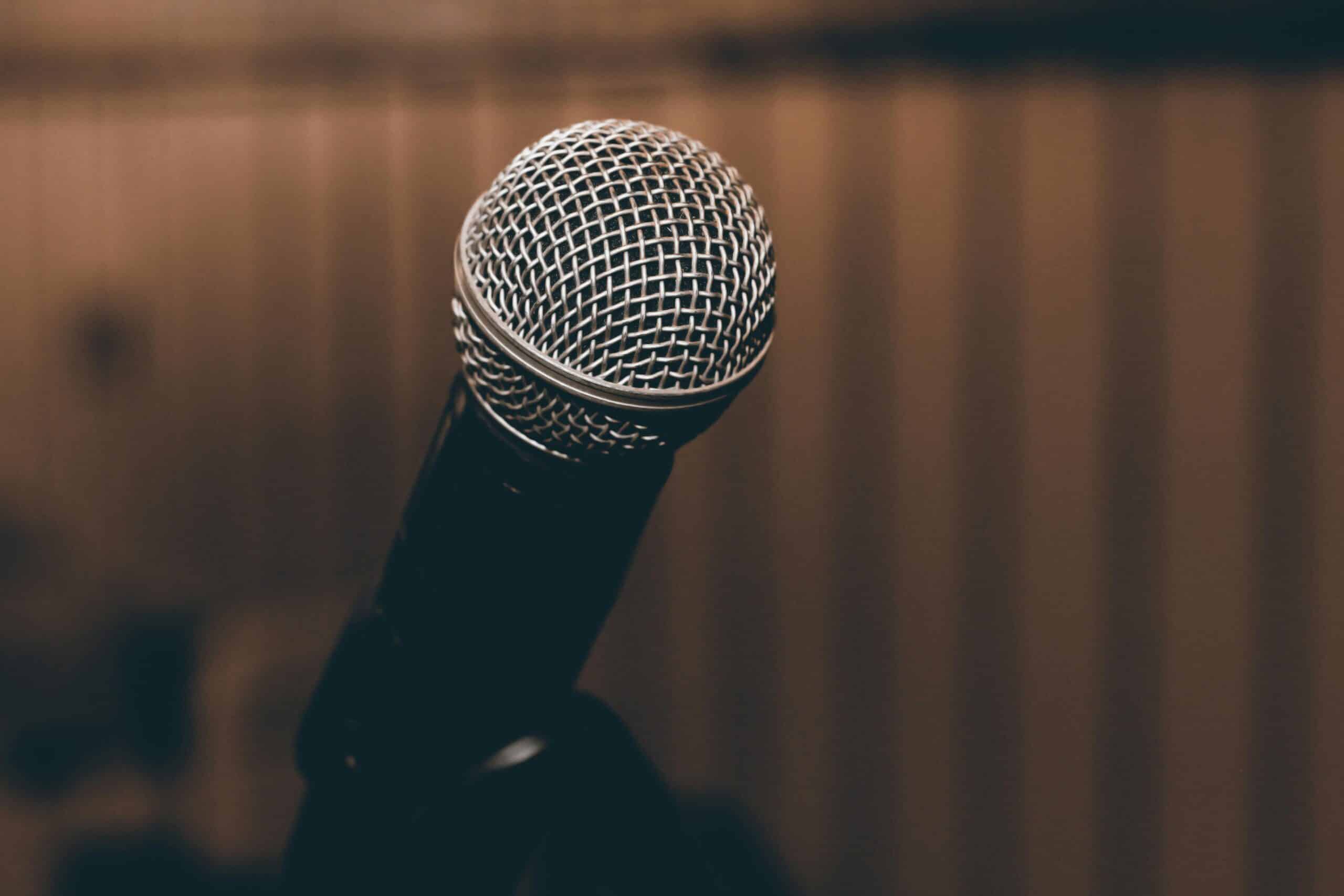 A focused shot of a microphone with a blurred background, capturing elegance and simplicity.